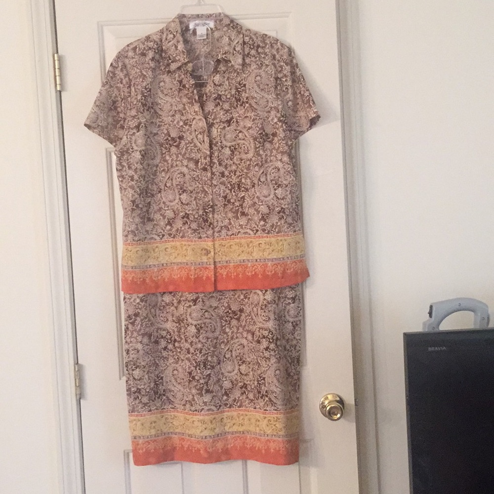 Judith Hart Collection Brown Paisley 2-Piece Dress
